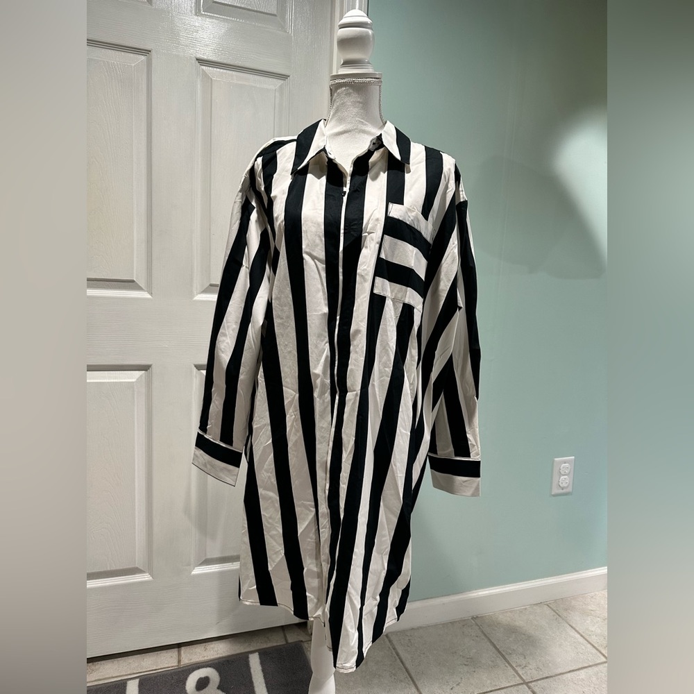 Future Collective Black & White Stripe Shirt dress